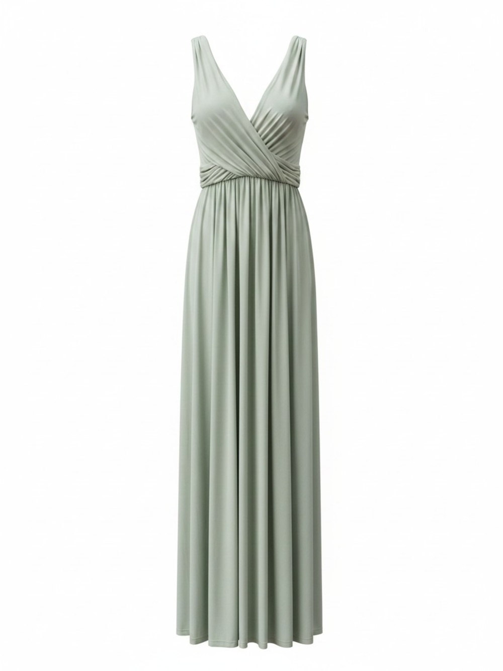 Lulu's Sage Green Ruched Crossover V-Neck Maxi Dress